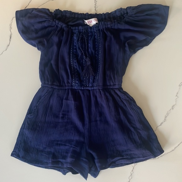 Navy blue girls romper size 7 - Picture 2 of 6